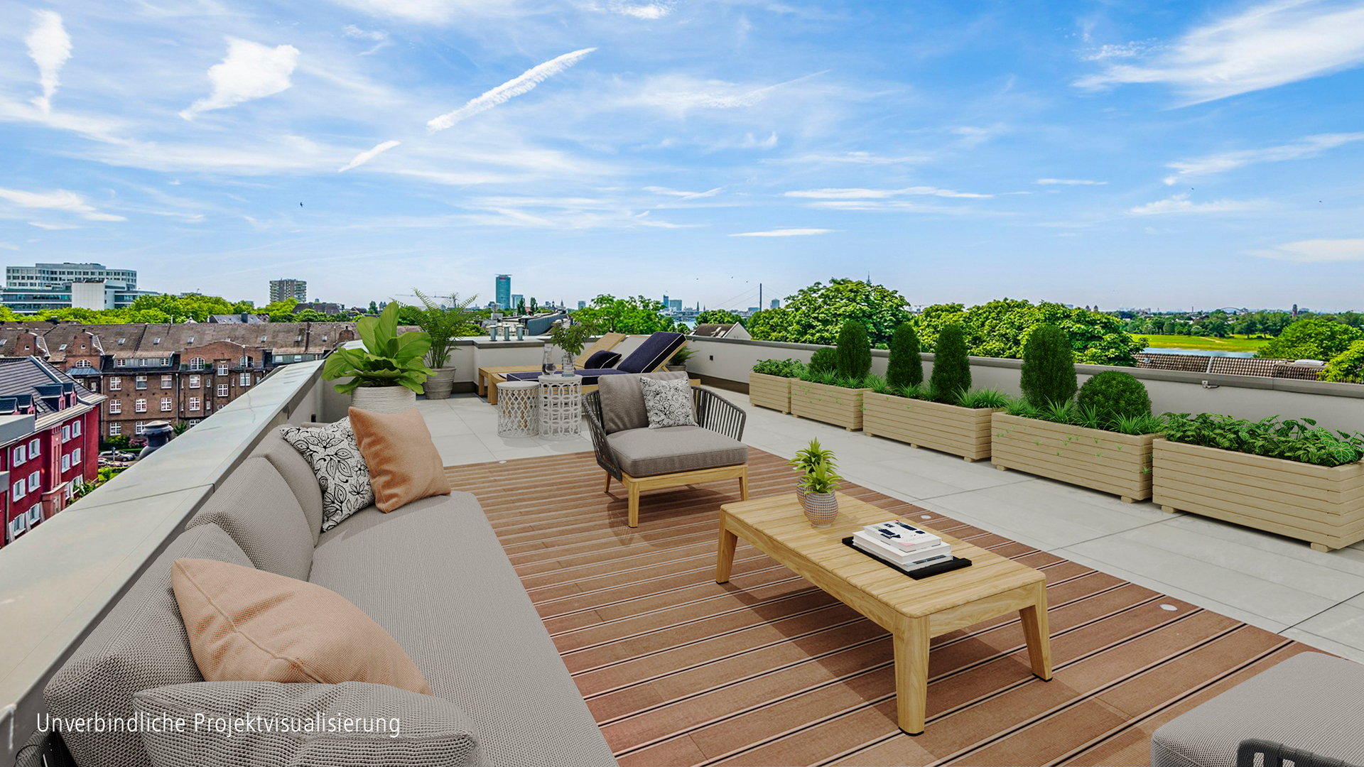 Luxuriöses Wohnen auf ca. 260 m² mit atemberaubender Dachterrasse und Rheinblick