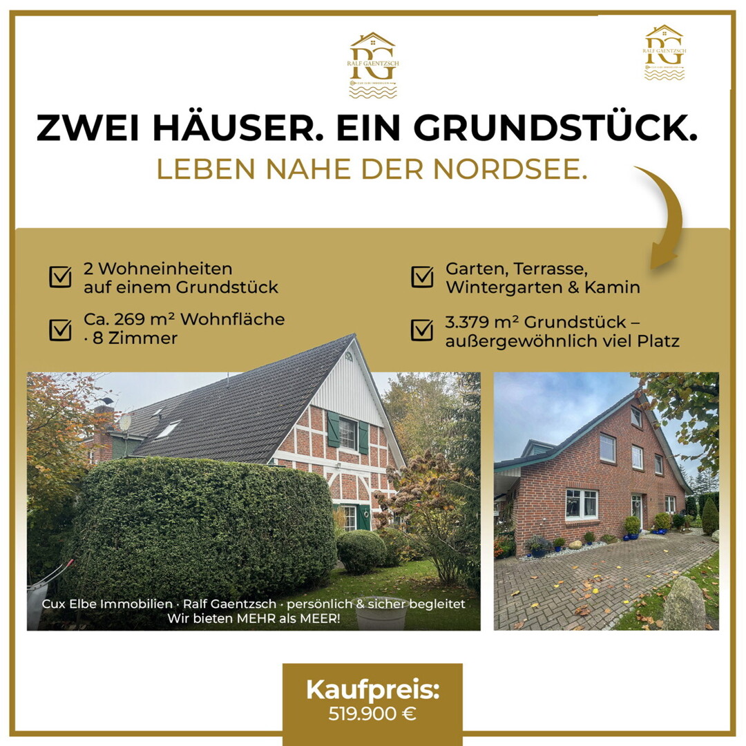 freistehend 2 Häuser in einem! Traumgrundstück 360 Grad Rundgang. Wohnen an der Nordsee !