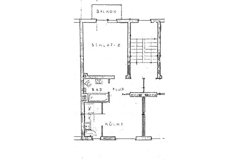 Zweizimmerwohnung mit Balkon, gemütlich + hell, ca. 39m², im 1. OG