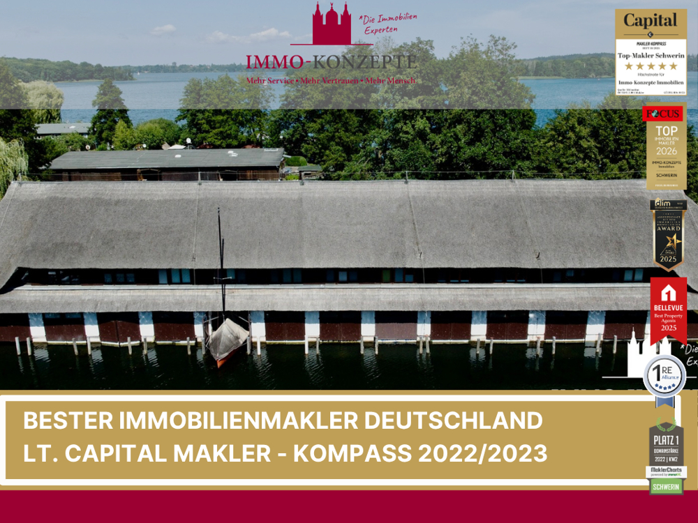 Winterfestes Massiv-Bootshaus - 3 Zimmer - 2x Bootsboxen - 2x Pkw-Stellpl. - Außenlieger