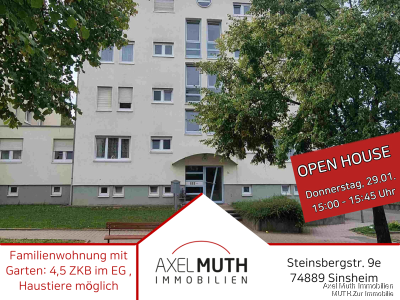 Open House, Do. 29.01. 15-15.45 Uhr! Familienwohnung mit Garten: 4,5 Zimmer im Erdgeschoss