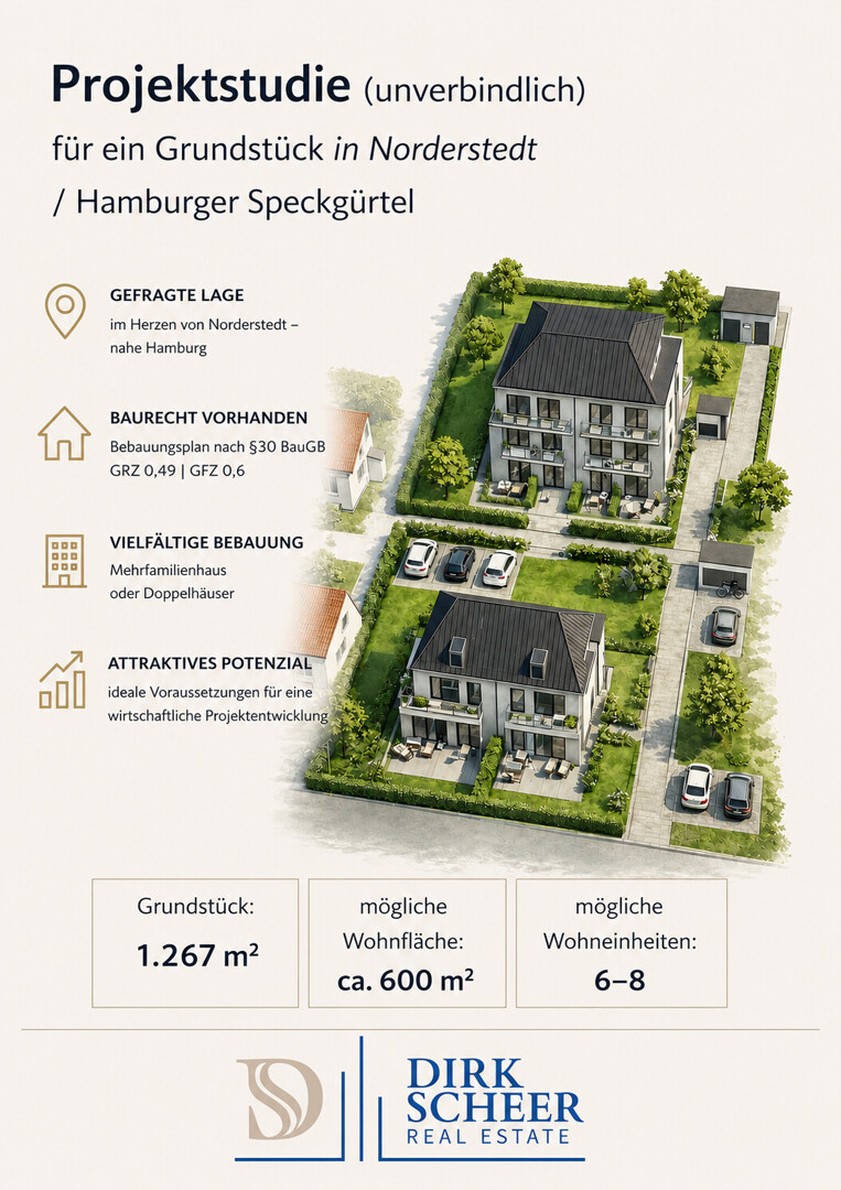 Projektgrundstück in Norderstedt mit Baurecht für MFH- oder Doppelhausbebauung
