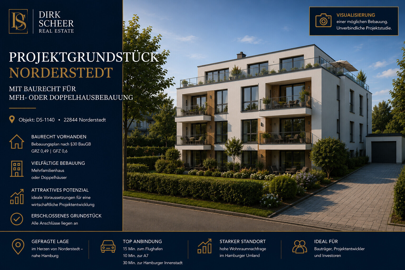 Projektgrundstück in Norderstedt mit Baurecht für MFH- oder Doppelhausbebauung