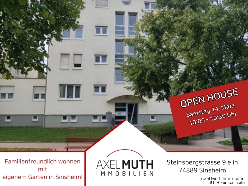 Open House: Samstag,14.03. 10.00-10.30 Uhr
Familienfreundlich wohnen mit eigenem Garten  in Sinsheim