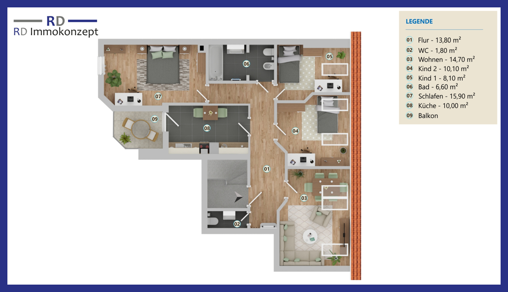 4-Raum-Wohnung mit Balkon