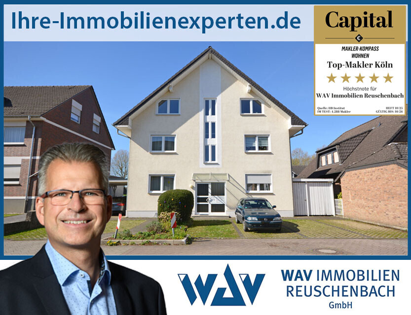 Bezugsfrei: Großzügige Dachgeschosswohnung mit Balkon, Carport und Stellplatz in Niederkassel-Rheidt