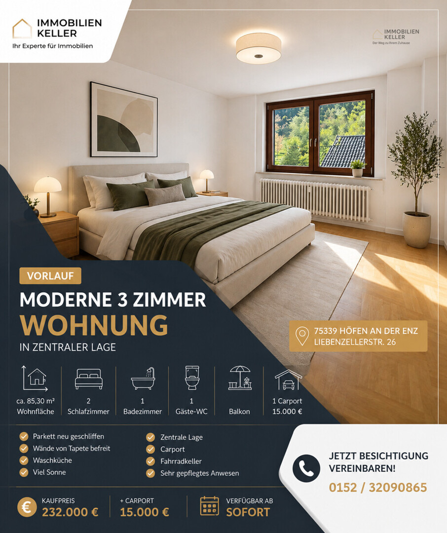 AUF ANFRAGE -  Moderne 3 Zimmer Wohnung in zentraler Lage