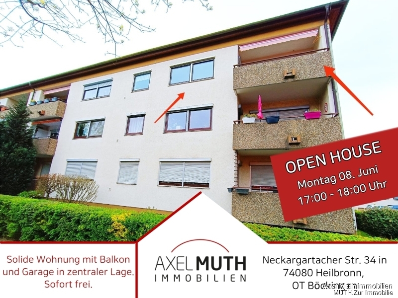 Openhouse: 08.06. 17-18 Uhr!!!
Solide Wohnung mit Balkon und Garage in zentraler Lage. Sofort frei.