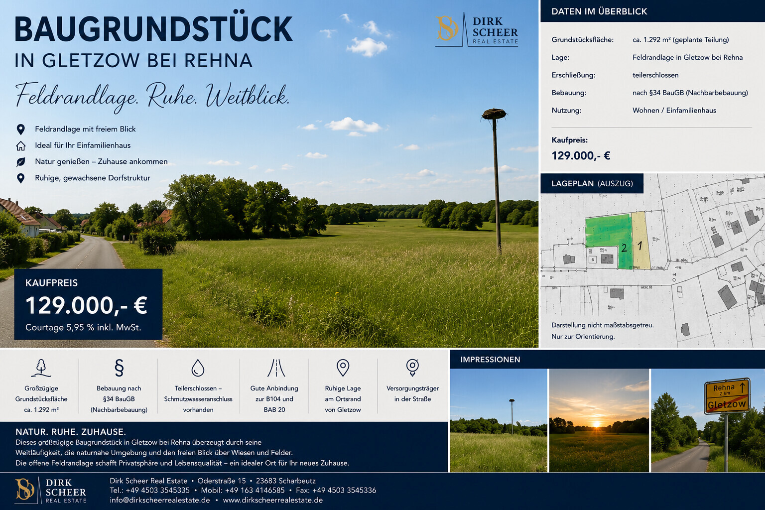 Feldrandlage mit Weitblick – 1.292 m² Baugrundstück (Nummer 1) in Gletzow bei Rehna