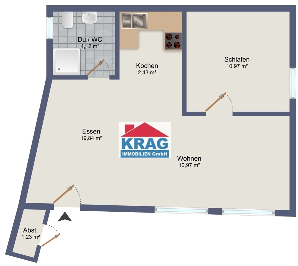 ++ KRAG Immobilien ++ Ideal für Singles ++ 1 Riesenraum ++ Stellplatz ++ Abstellraum ++ Küche ++