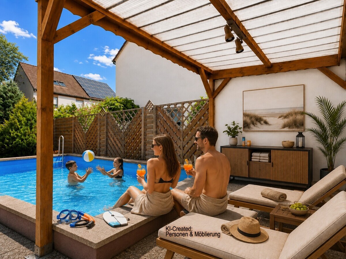 Ein Zuhause mit eigenem Pool
Charmante Doppelhaushälfte mit Raum für Familie und neue Wohnideen