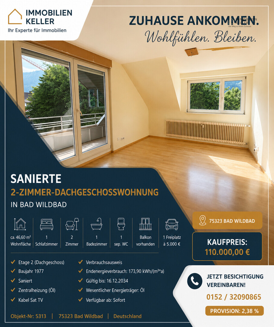 Zentrale 2-Zimmer Dachwohnung mit Balkon