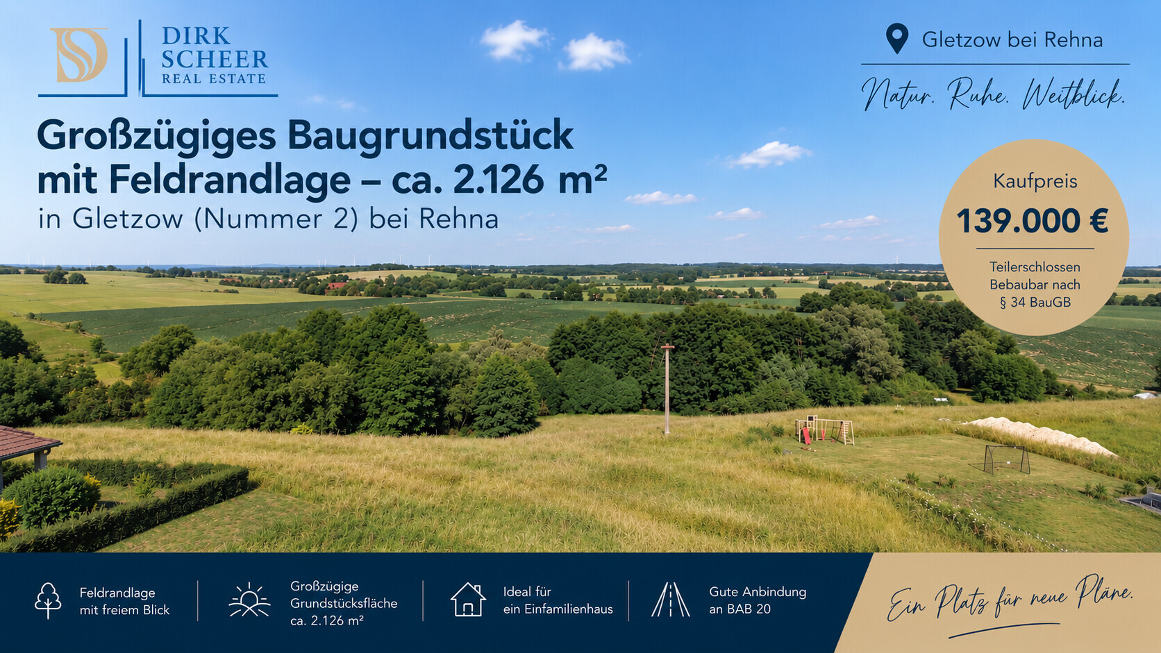 Über 2.100 m² Freiraum – großzügiges Baugrundstück in Feldrandlage bei Rehna