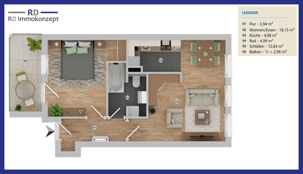 2-Raum-Wohnung mit Balkon & Einbauküche (781)